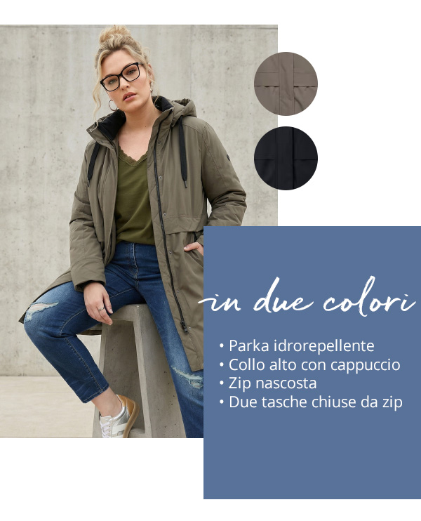 Parka idrorepellente con cappuccio e tasche con zip