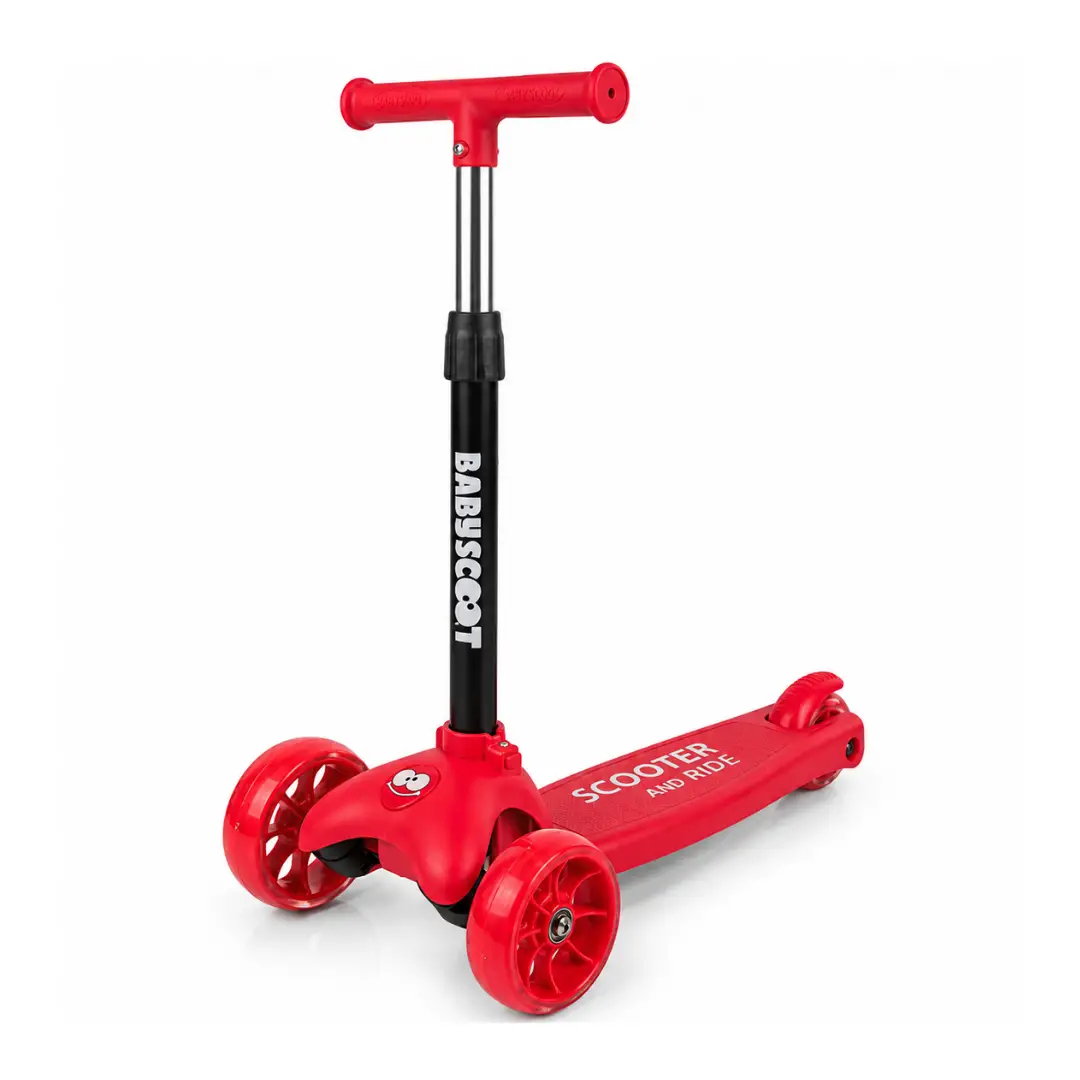 Monopattino 3 Ruote Regolabile e Pieghevole BabyScoot con Ruote LED per Bambini 3-5 Anni, Rosso