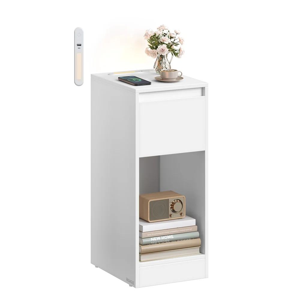 Image of Comodino con LED porte USB cassetto e scomparto
