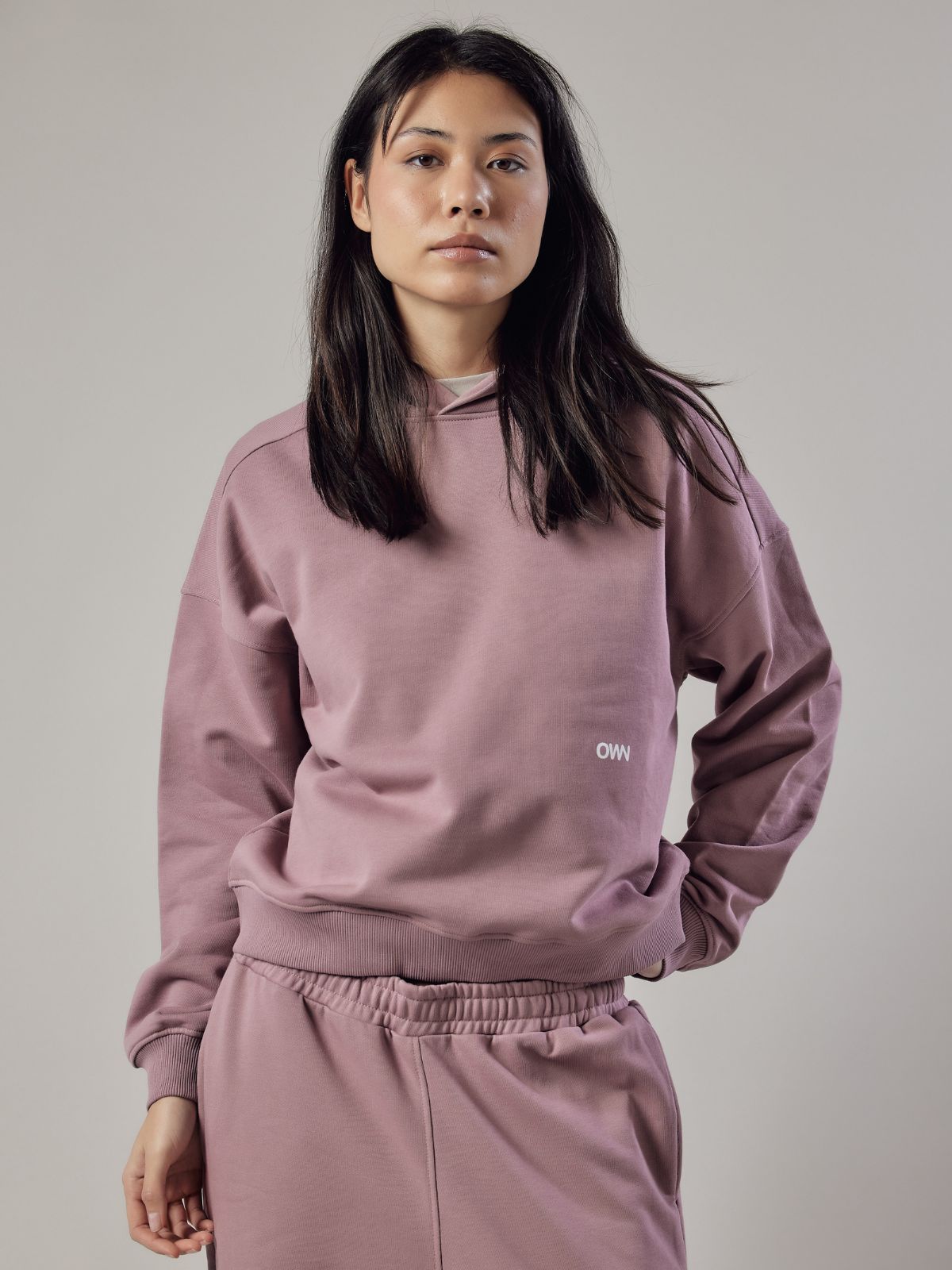 Felpa con Cappuccio Loose Fit Dusty Pink