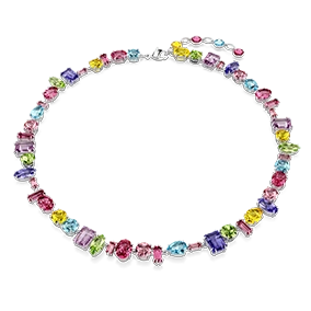 Collana Gema, Taglio Misto, Multicolore, Placcata rodio