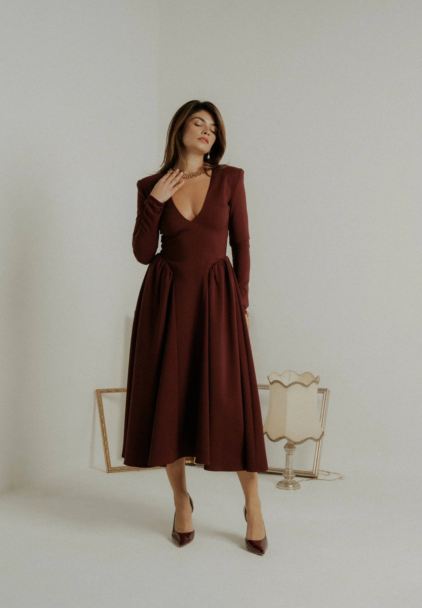 Image of SANTAS Abito midi DOUCEUR bordeaux da donna