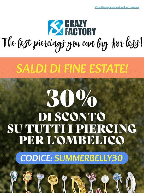 🔥 Saldi di fine estate: 30% su tutti i piercing all'ombelico, 7 giorni,