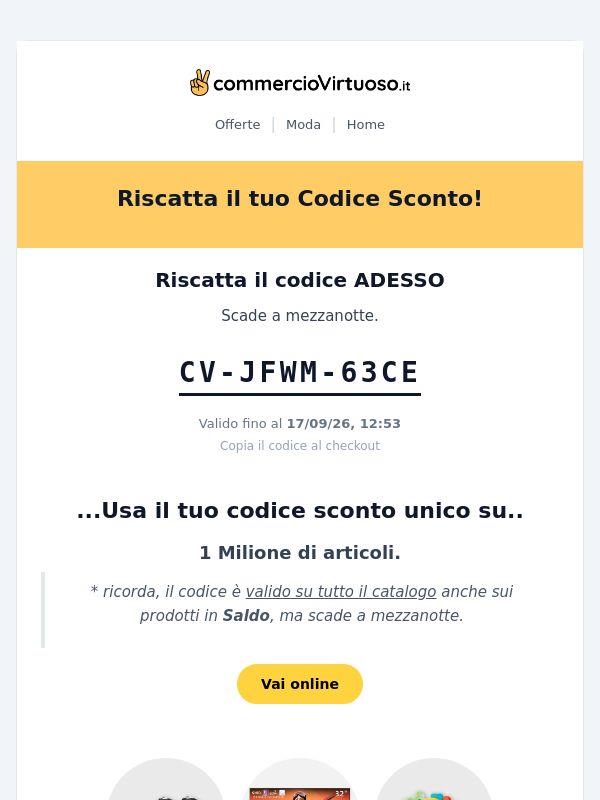 Complimenti! Codice sconto esclusivo per te 🎉