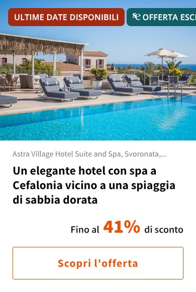 Un elegante hotel con spa a Cefalonia vicino a una spiaggia di sabbia dorata