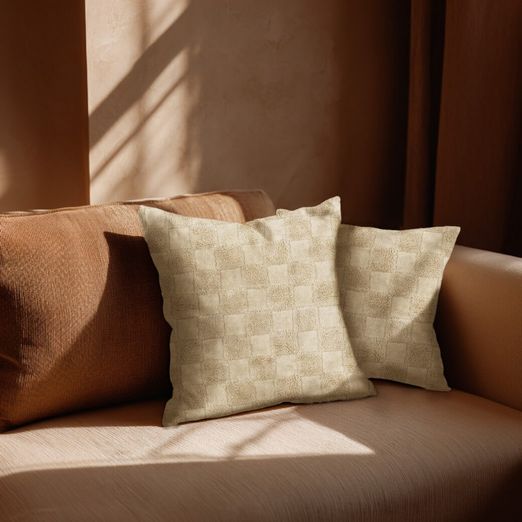 Strickfleece - Jacquard Ton-in-Ton Karos Beige