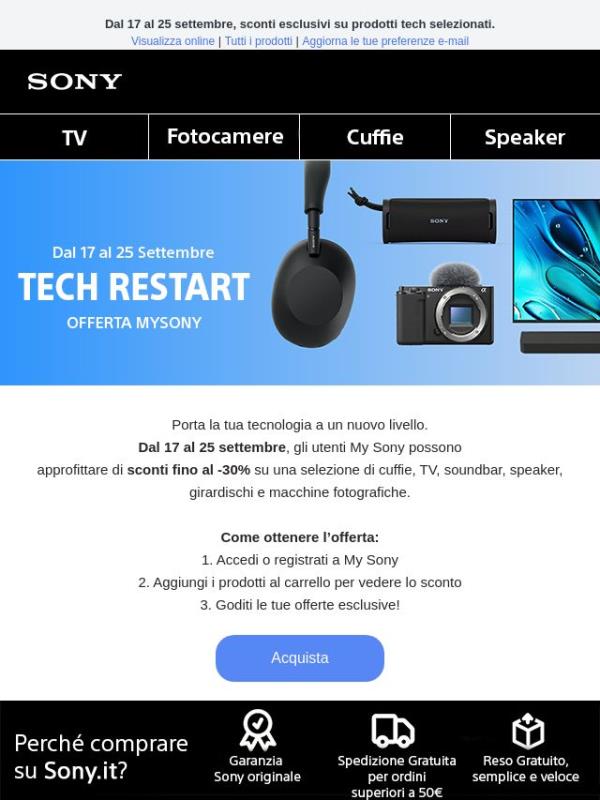 OFFERTA MYSONY: a settembre rinnova la tua tecnologia