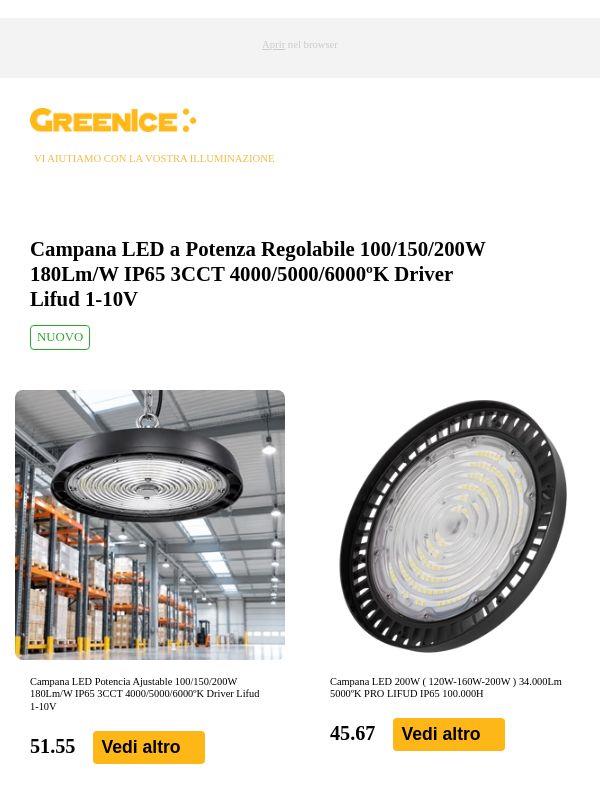 Nuovi ! 🚨 Campana LED a Potenza Regolabile 100/150/200W 180Lm/W 3CCT 4000/5000/6000ºK Lifud 1-10V