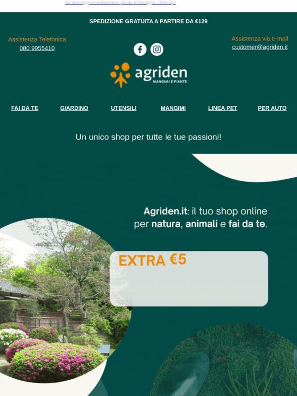 Risparmia €5 su Agriden 🌿