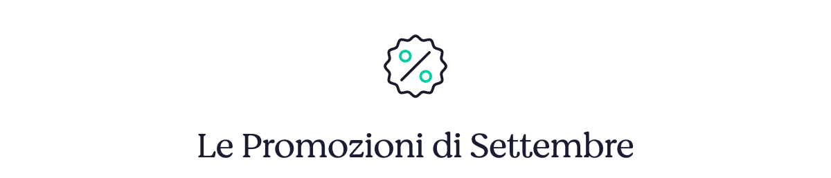 Promotional badge with percentage symbol above the heading 'Le Promozioni di Settembre' (September promotions)
