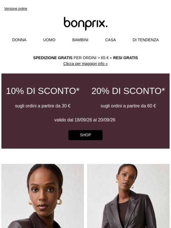 Scegli tu: 20% di sconto o 10% di sconto