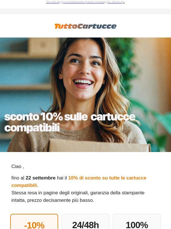Sconto 10% sulle cartucce compatibili — offerta fino al 22 settembre