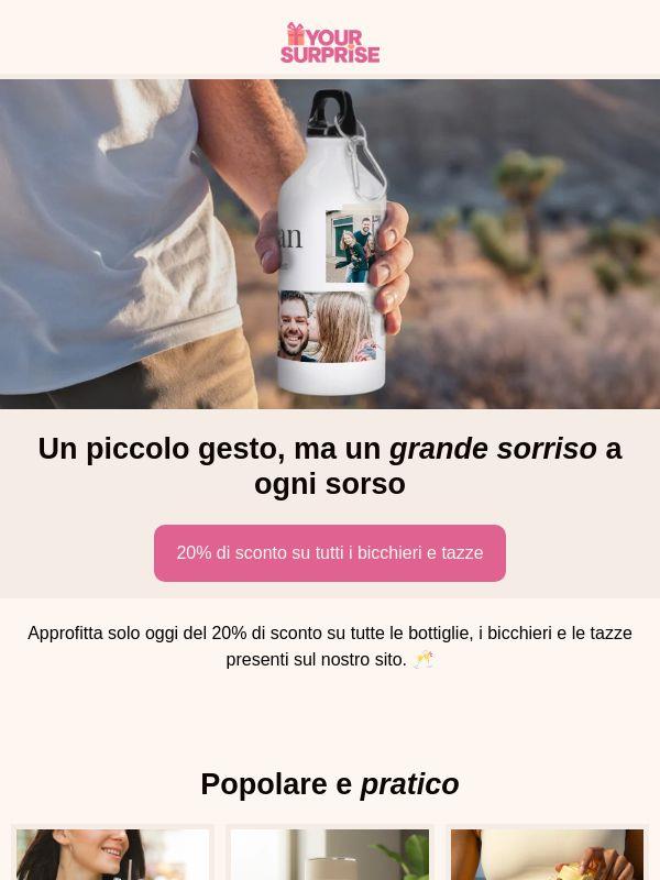 20% di sconto su tutte le bottiglie, i bicchieri e le tazze! 🍹
