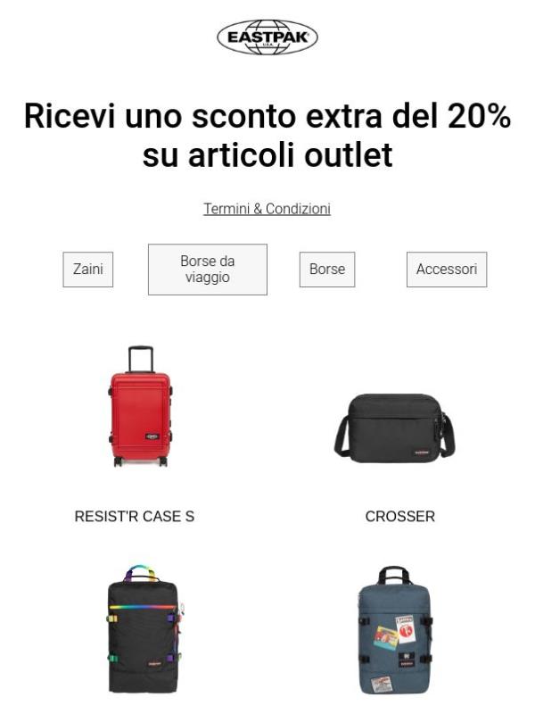 OUTLET: Ricevi uno sconto extra del 20% su articoli outlet
