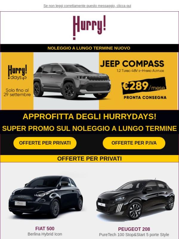 🔊HURRYDAYS! Auto a PREZZI SUPER SCONTATI solo fino al 29 settembre!🚘