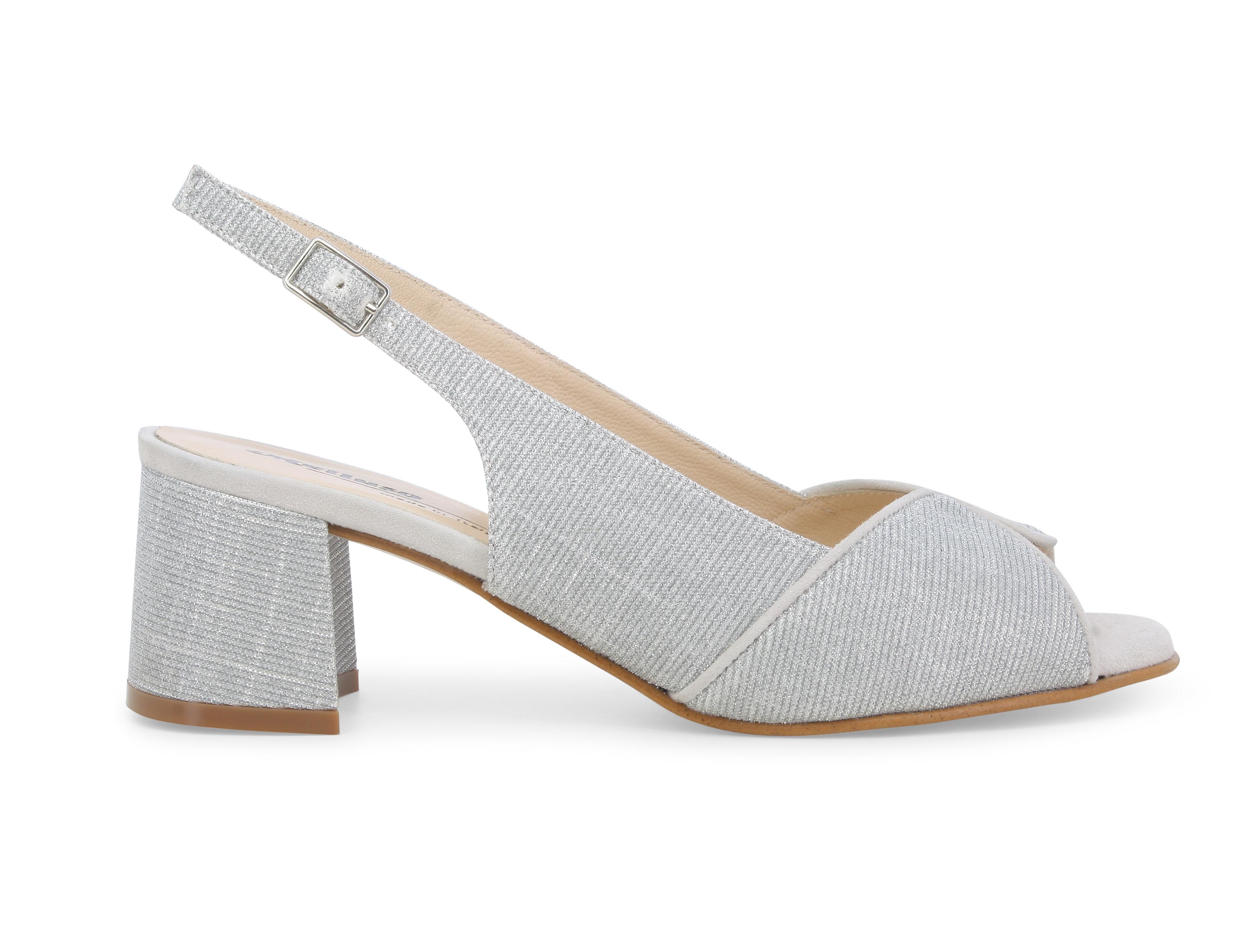 Sandalo comodo elegante in tessuto argento glitterato s634q