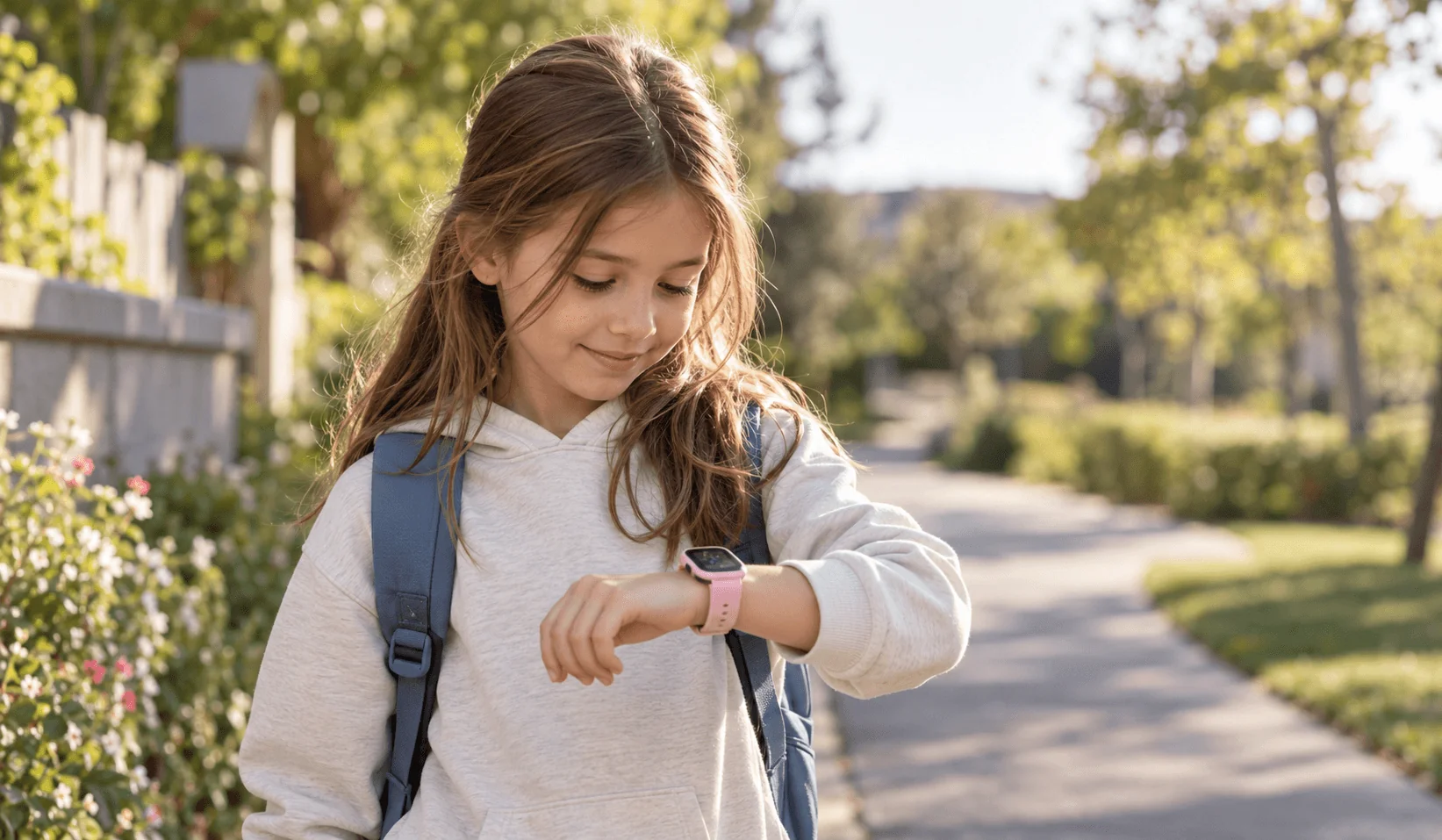 Child checking a LAGENIO kids smartwatch after school