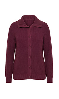 Cardigan a coste con colletto da camicia