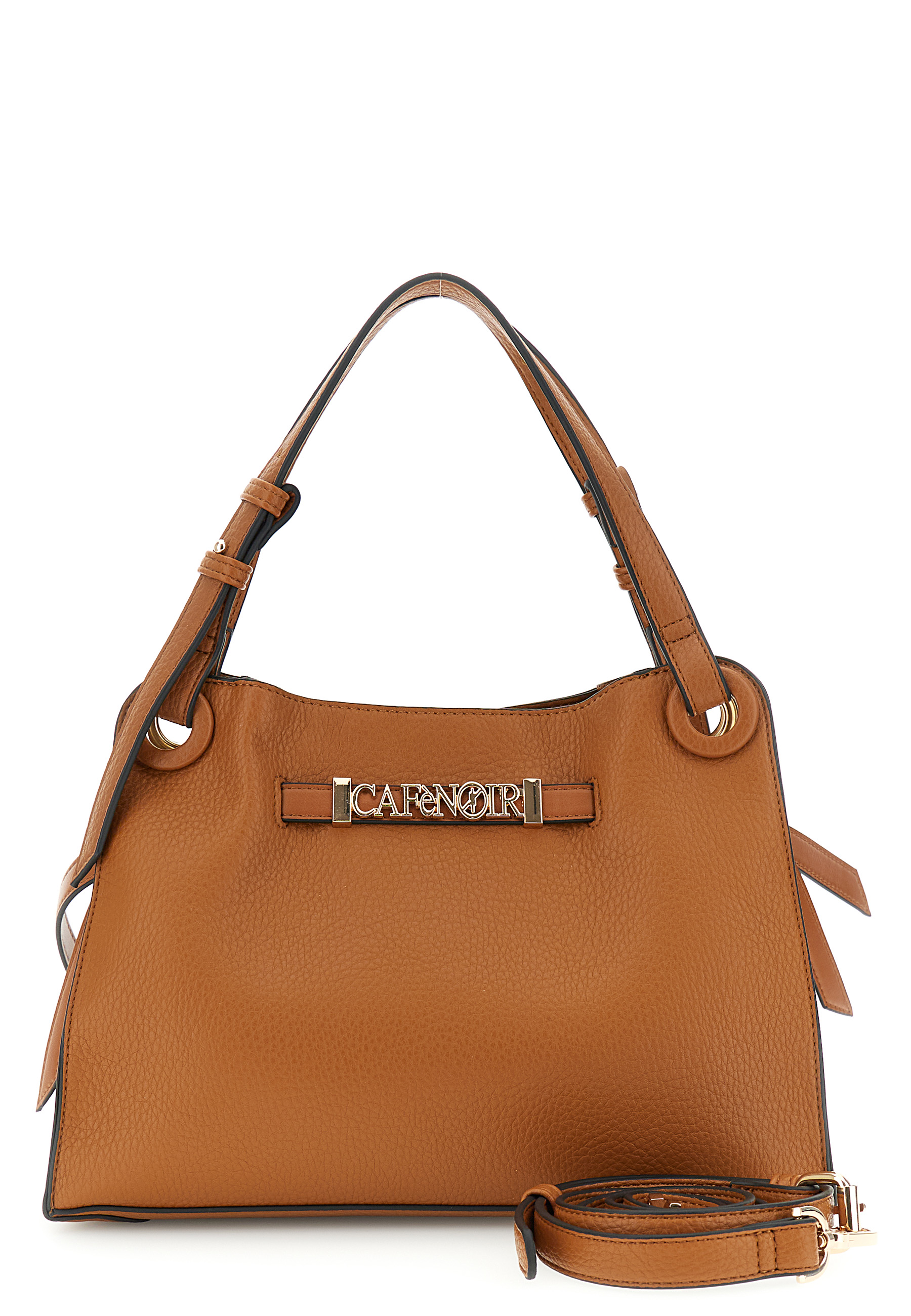 Image of tote effetto pelle con grana grossa, con dettaglio lettering cuoio