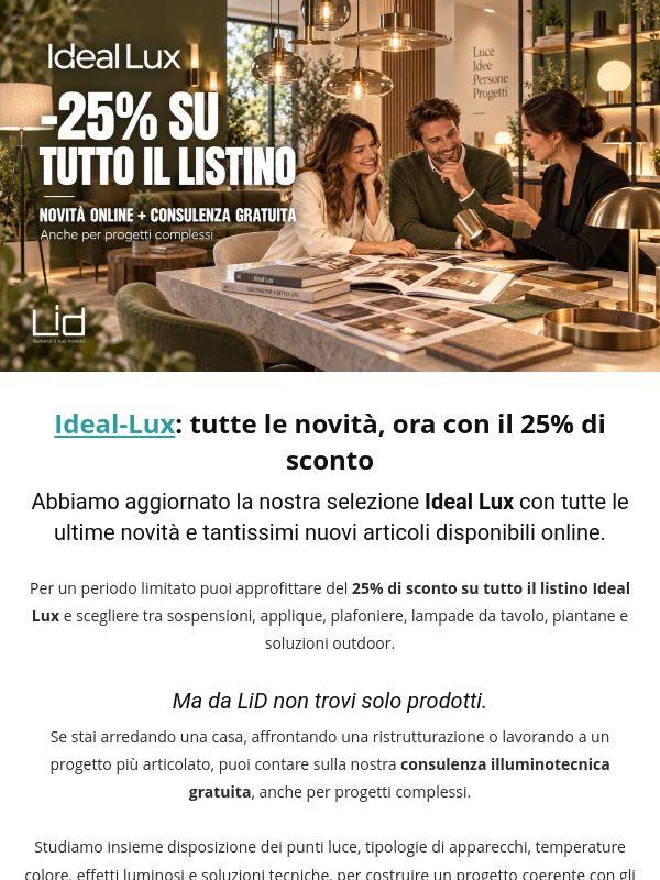 Ideal Lux: -25% su tutto il listino + consulenza gratuita