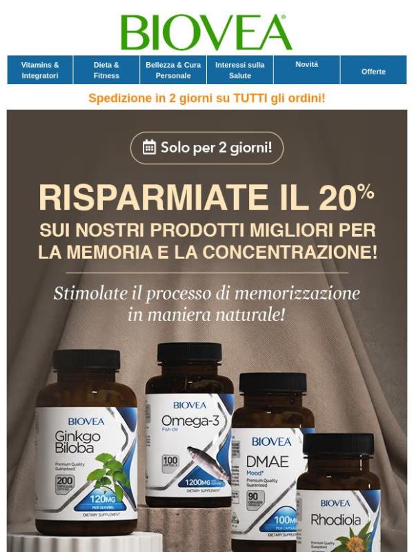 Concentratevi su questa offerta del 20% di sconto sui prodotti per la memoria e la lucidità mentale!