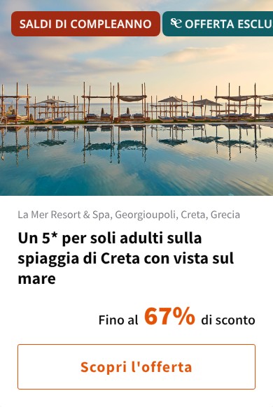 Un 5* per soli adulti sulla spiaggia di Creta con vista sul mare