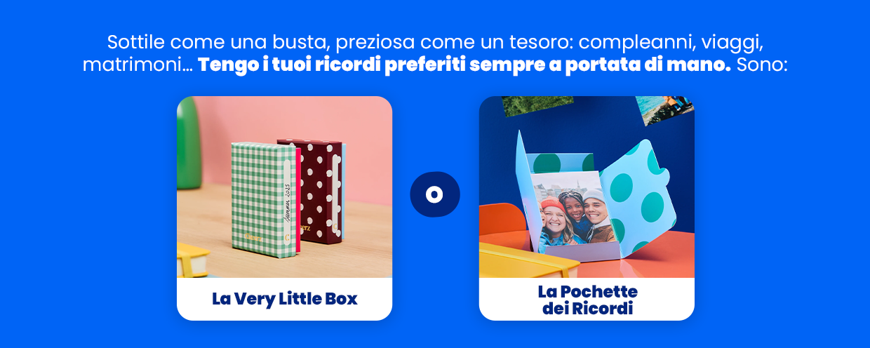 Sottile come una busta, preziosa come un tesoro: compleanni, viaggi, matrimoni… Tengo i tuoi ricordi preferiti sempre a portata di mano.