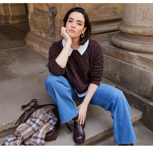 Maglione 2-in-1 con motivo a trecce e colletto