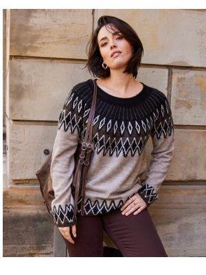 Elegante maglione norvegese con scollo rotondo e maniche lunghe