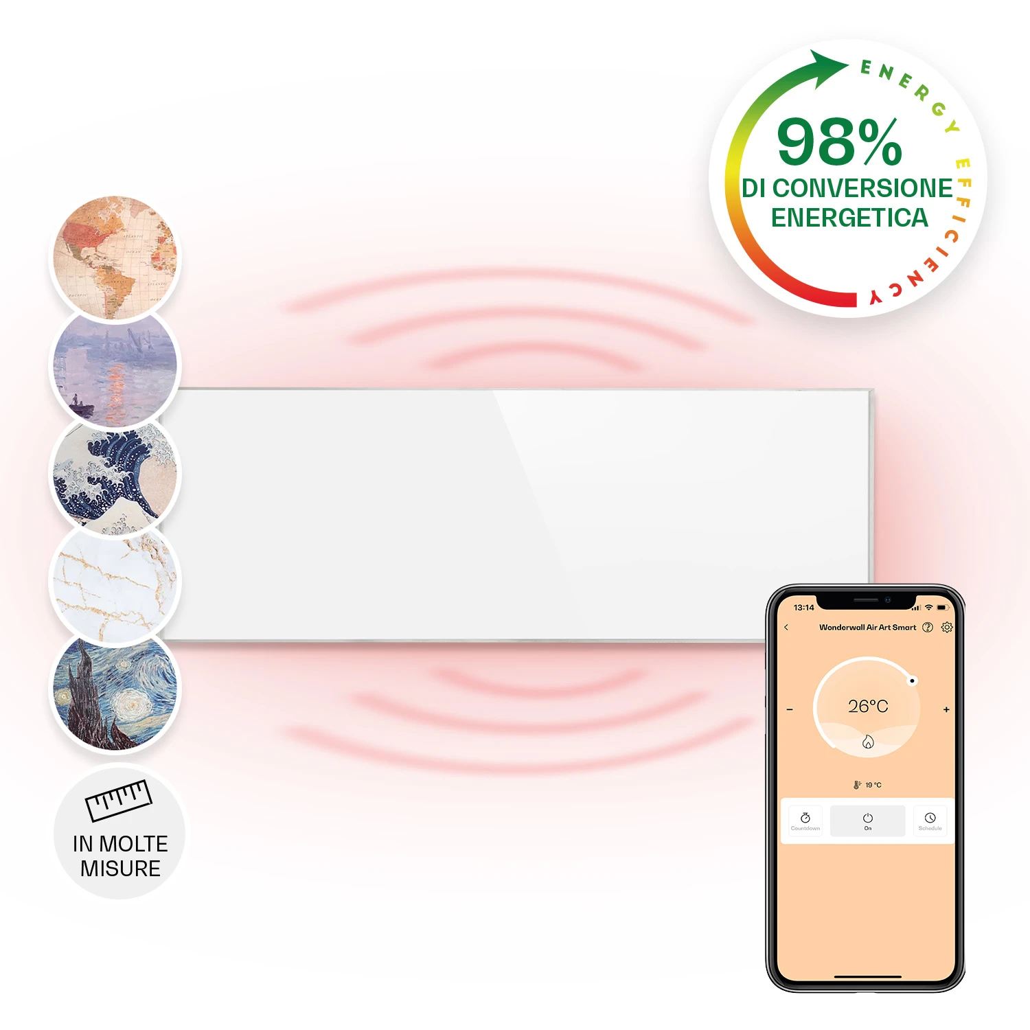 Wonderwall Smart - Pannello riscaldante a infrarossi, 100 x 30 cm, controllo con app, 300 W, timer settimanale, IP24