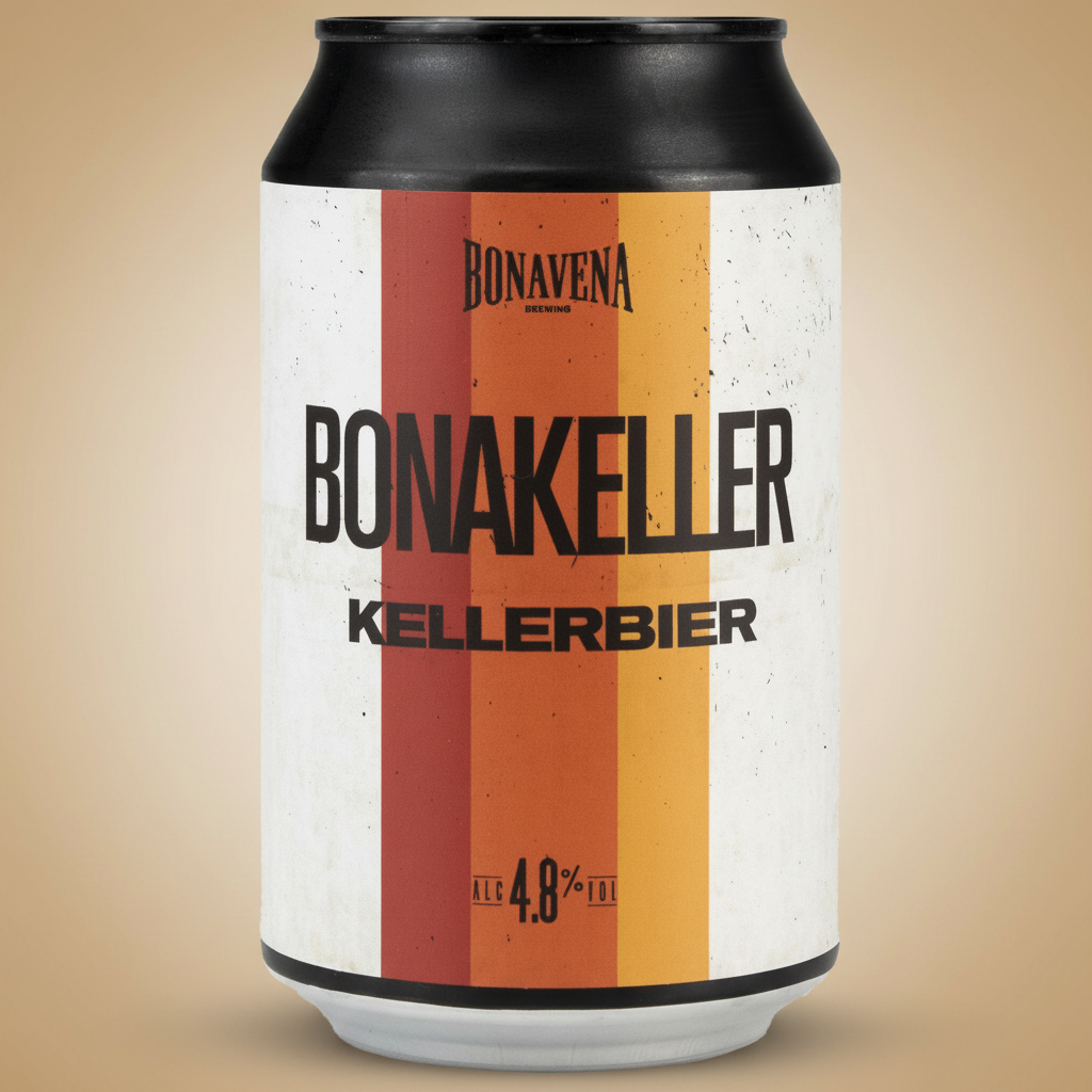 A can of Bonakeller Kellerbier from Bonavena Brewing with 4.8% ABV.
