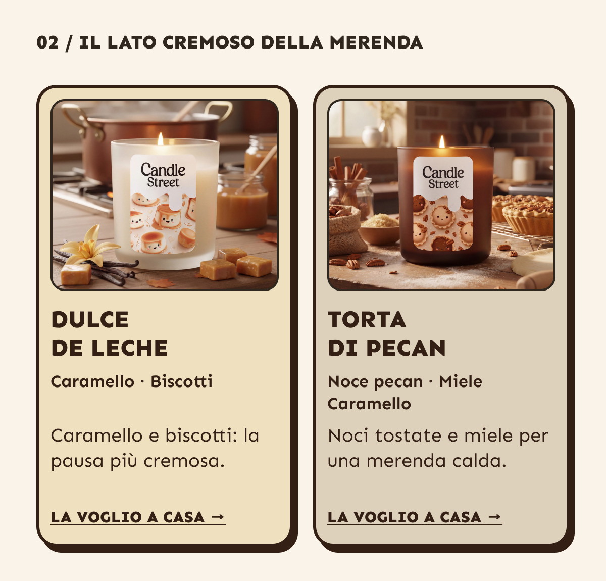 Il lato cremoso della merenda. Dulce de leche: caramello e biscotti. Torta di pecan: noce pecan, miele, caramello. La voglio a casa.
