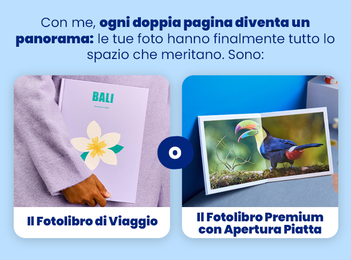 Con me, ogni doppia pagina diventa un panorama: le tue foto hanno finalmente tutto lo spazio che meritano.