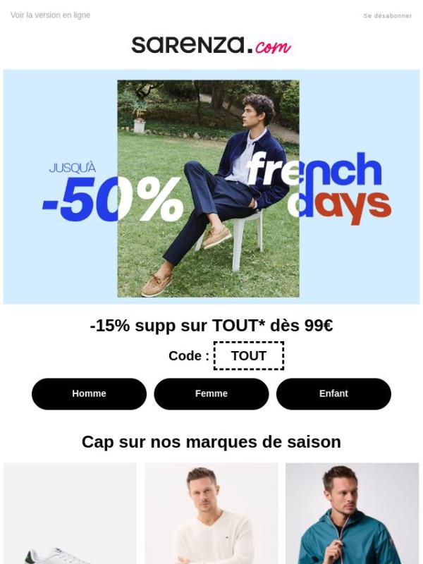 Jusqu'à ce soir - 15% supp sur TOUT* dès 99€ !