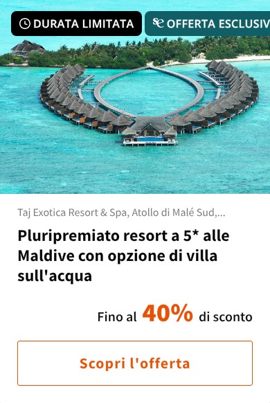 Pluripremiato resort a 5* alle Maldive con opzione di villa sull'acqua