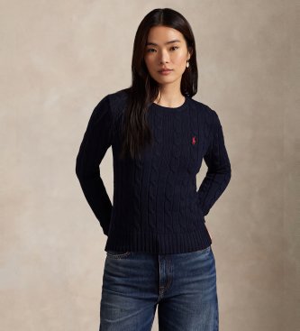 Maglione in cotone a trecce blu navy