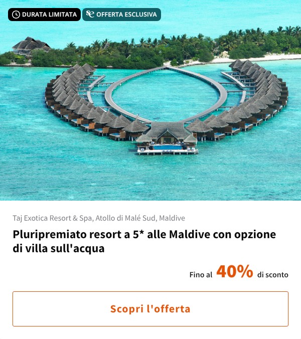 Pluripremiato resort a 5* alle Maldive con opzione di villa sull'acqua