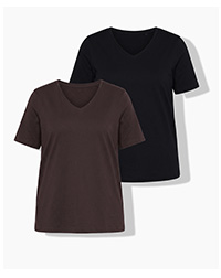 Due t-shirt in confezione da 2, scollo a V, in nero e marrone scuro