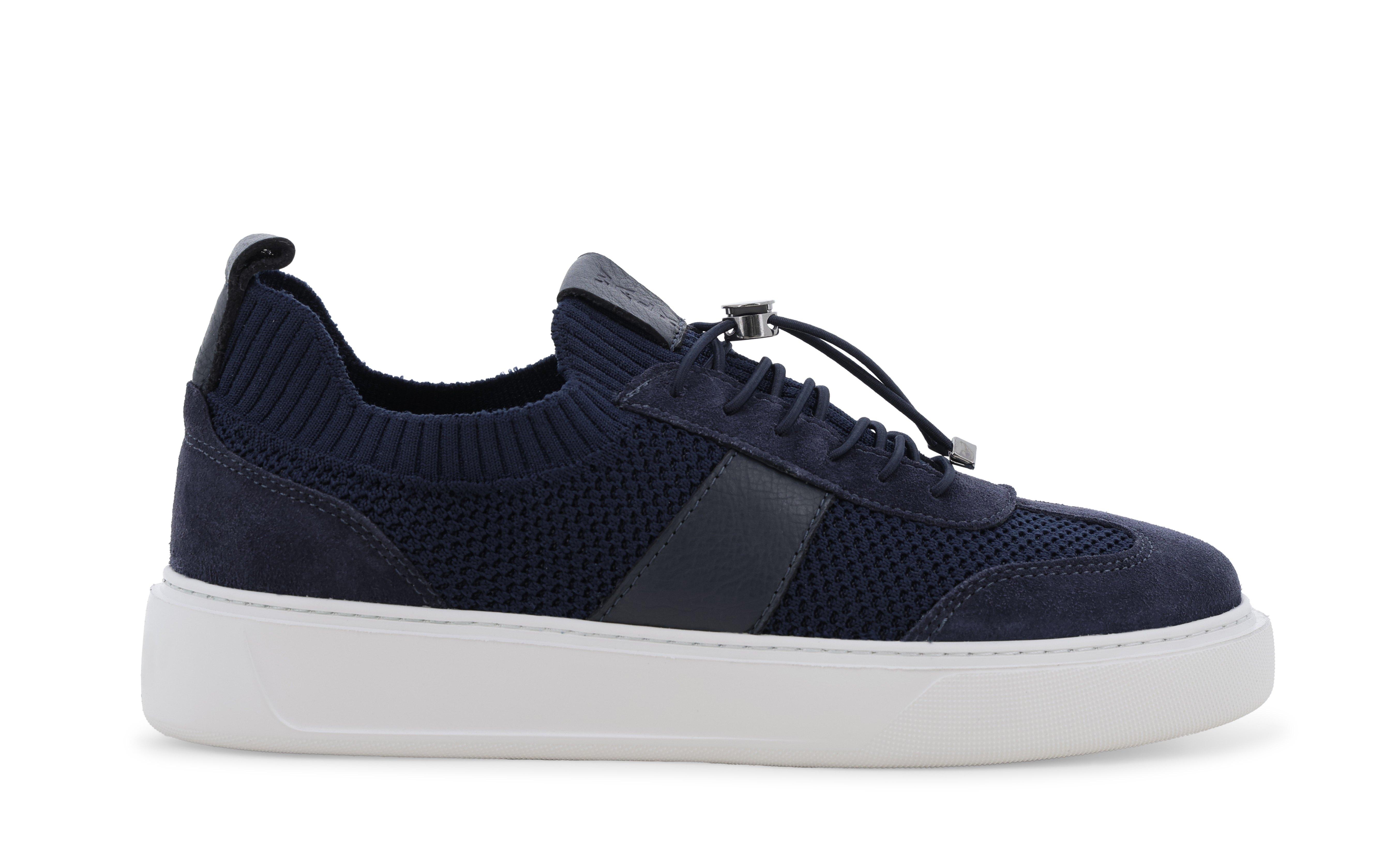 Sneaker uomo in tessuto knit blu navy con lacci elastici u56176