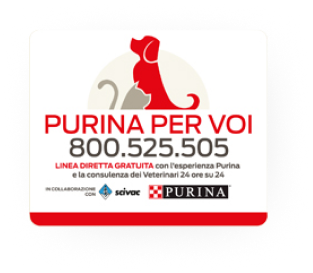 Purina per voi: linea diretta gratuita 800.525.505, consulenza veterinaria 24 ore su 24