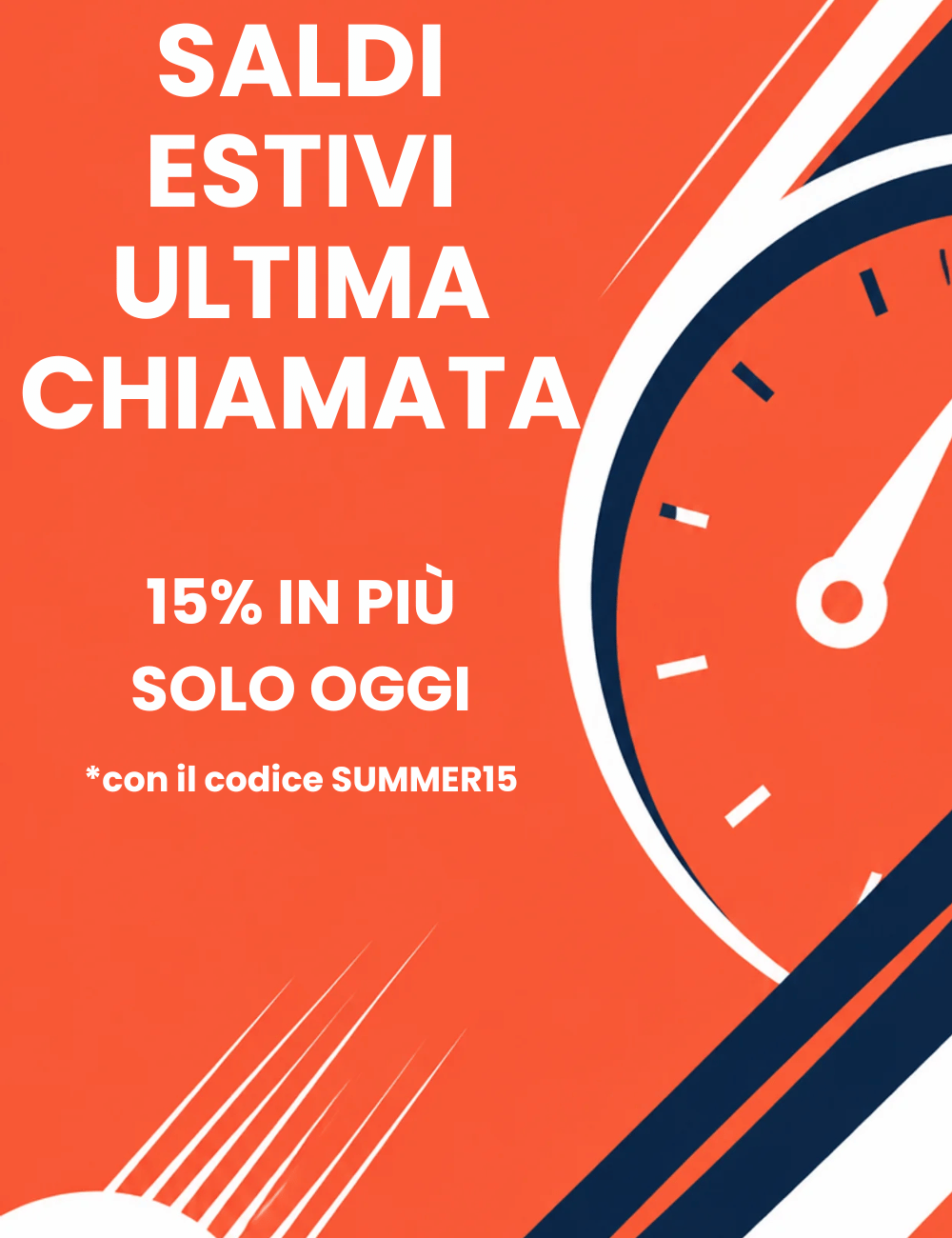 Banner Saldi d'estate ultima chiamata con codice SUMMER15