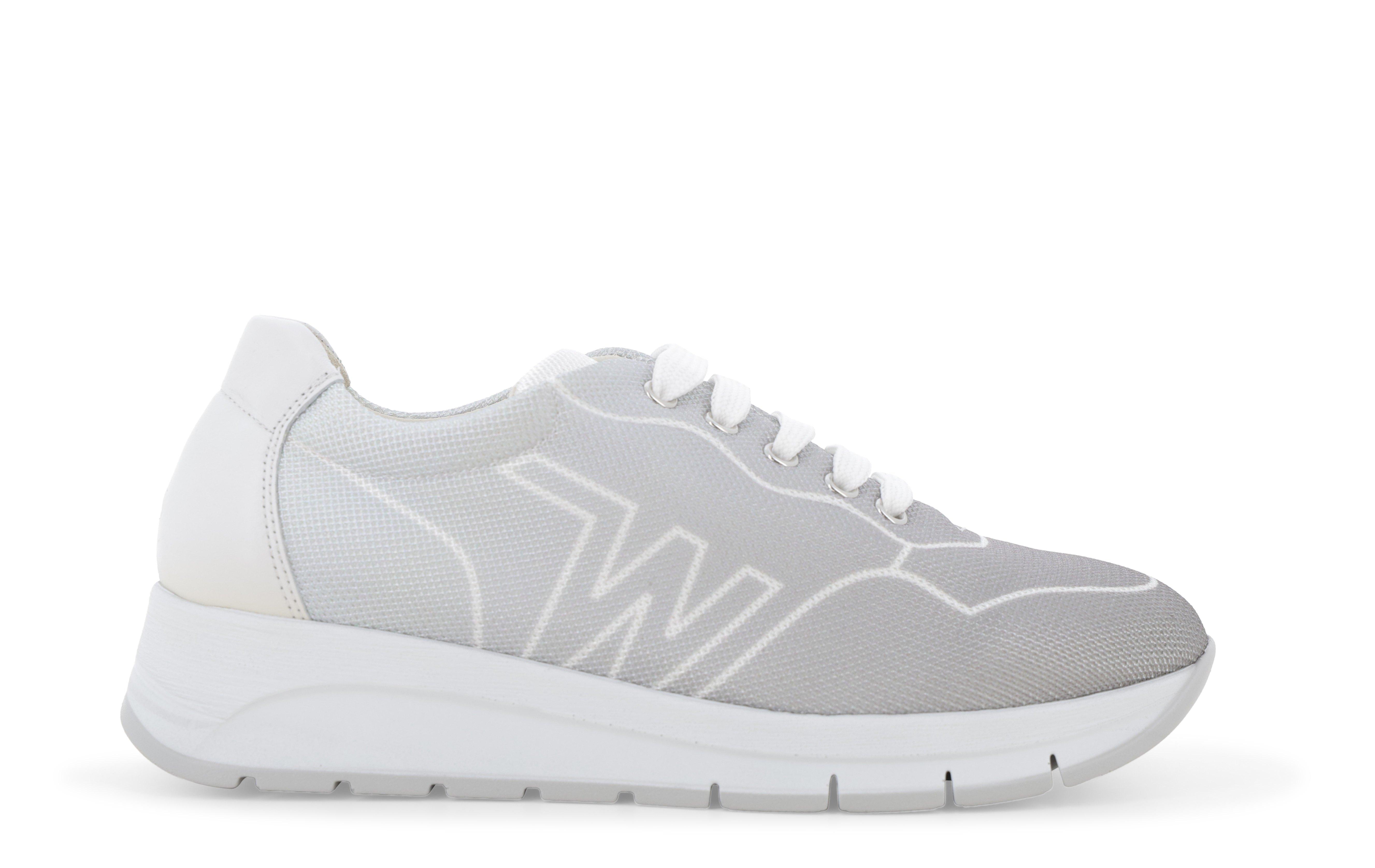 Sneakers allacciata donna in tessuto tecnico logato beige grigio r20097