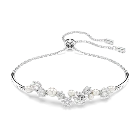 Bracciale rigido Constella, Crystal Pearl, Taglio Round, Bianco, Placcato rodio