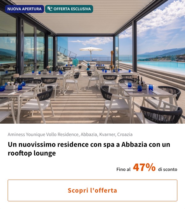 Un nuovissimo residence con spa a Abbazia con un rooftop lounge