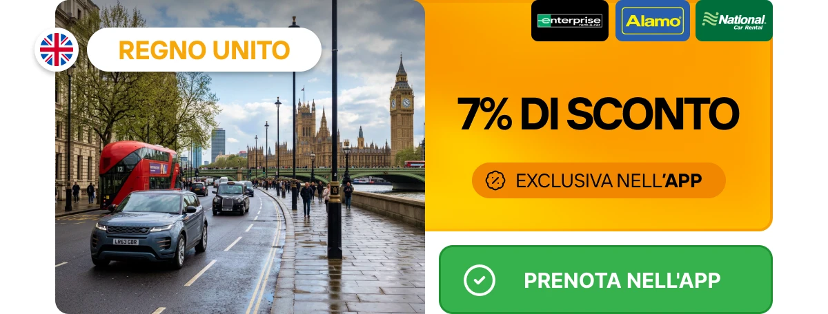 Regno Unito: 7% di sconto. Enterprise, Alamo, National. Regno Unito: 7% di sconto. Enterprise, Alamo, National.