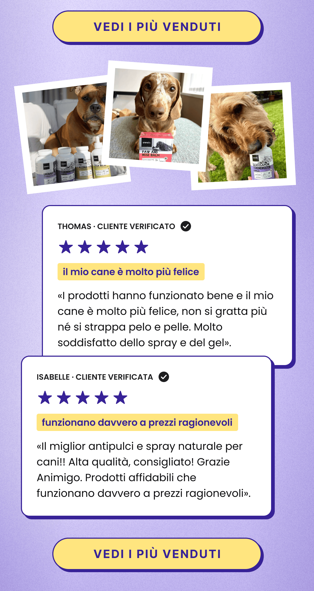 «Ho ordinato da Animigo un paio di mesi fa per provare il loro Olio di Canapa e le compresse per le allergie, e devo dire che sono molto sorpreso e contento di quanto funzionino bene. Trovo soprattutto che l’olio di canapa sia fenomenale per il mio cane.»