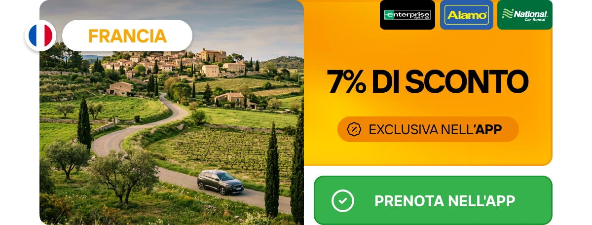 Francia: 7% di sconto. Enterprise, Alamo, National. Francia: 7% di sconto. Enterprise, Alamo, National.