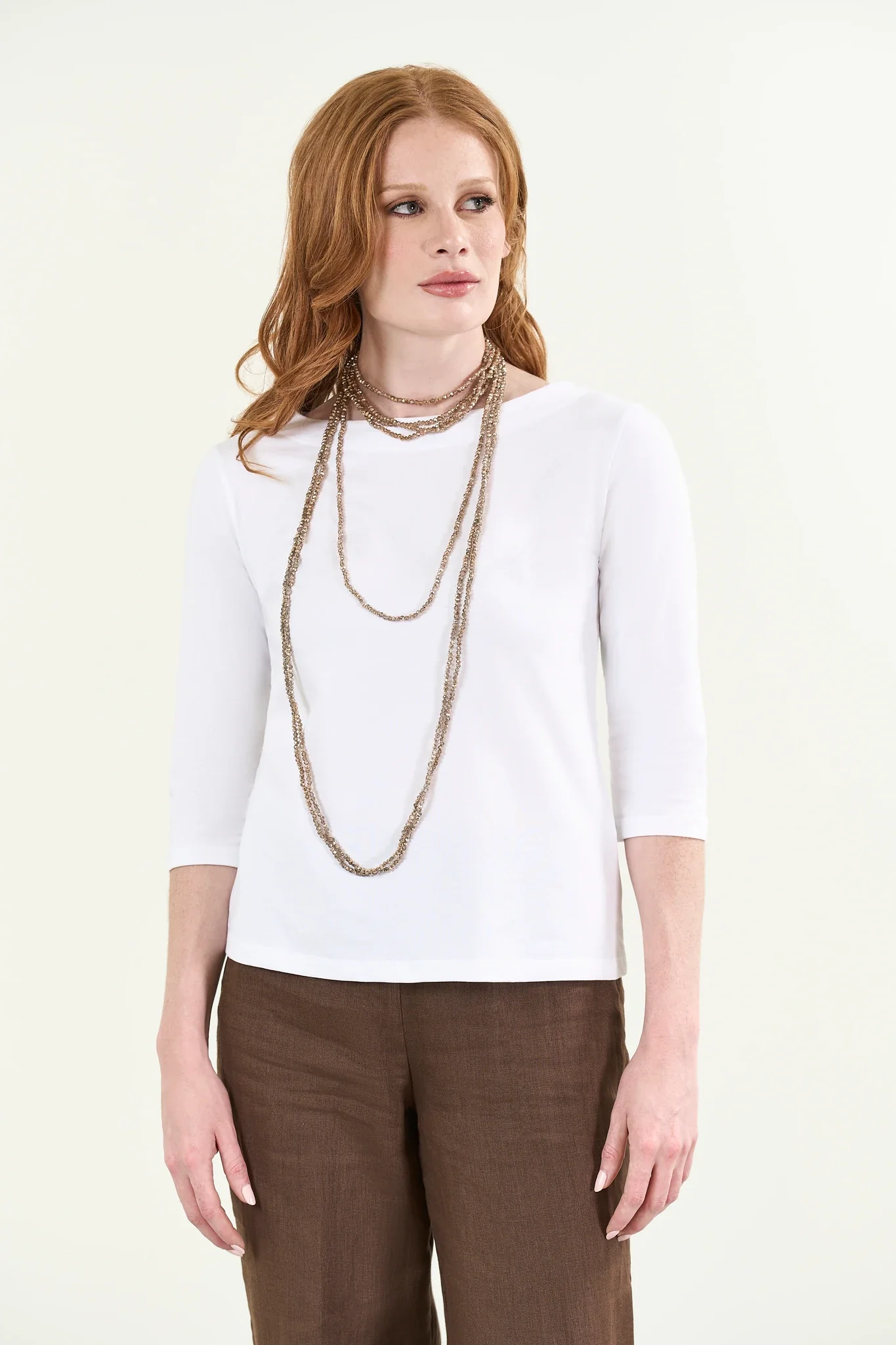 Image of T-Shirt bianca cotone stretch manica 3/4