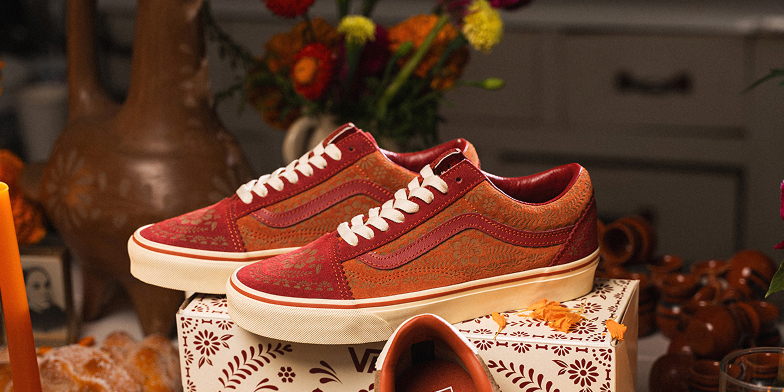 Bordeaux Burnt Orange Red Old Skool Dia De Los Muertos Shoe