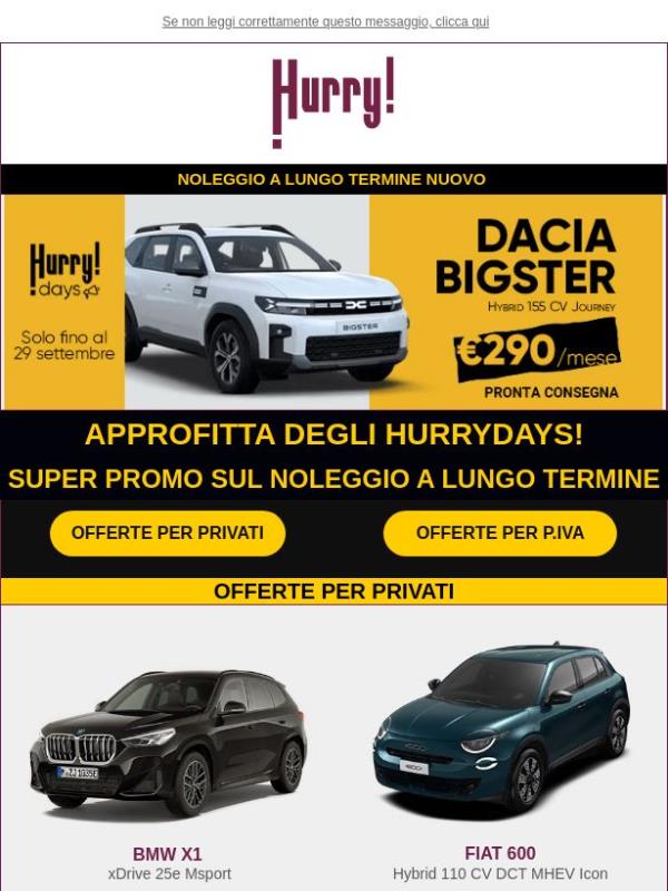 🔊HURRYDAYS! Auto a PREZZI SUPER SCONTATI solo fino al 29 settembre!🚘